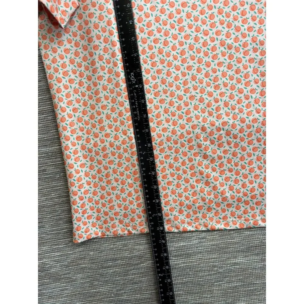 Bogey Bros Polo Shirt Mens M Orange Peach Print Performance Stretch Golf SPF 45+